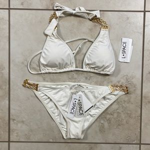 NEW w Tags- L Space Bikini - Cream and Gold